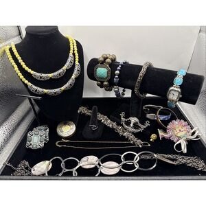 Vintage Lot of 15 Necklaces, Bracelets, Earrings And/or Brooches See Pics